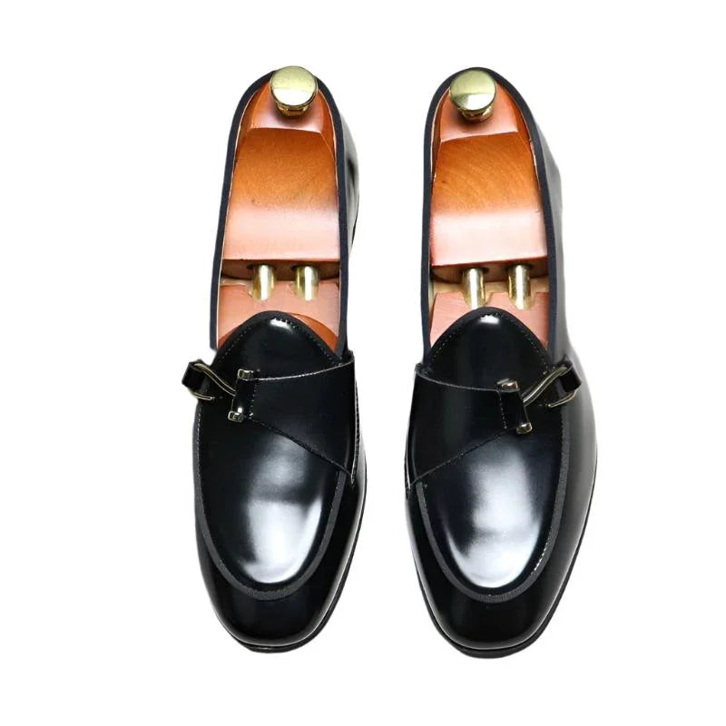 Black Loafers With Side Hook - Men Shoes -Guocali