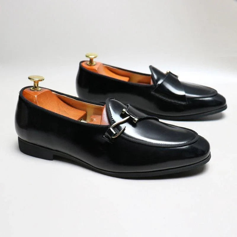 Black Loafers With Side Hook - Men Shoes -Guocali
