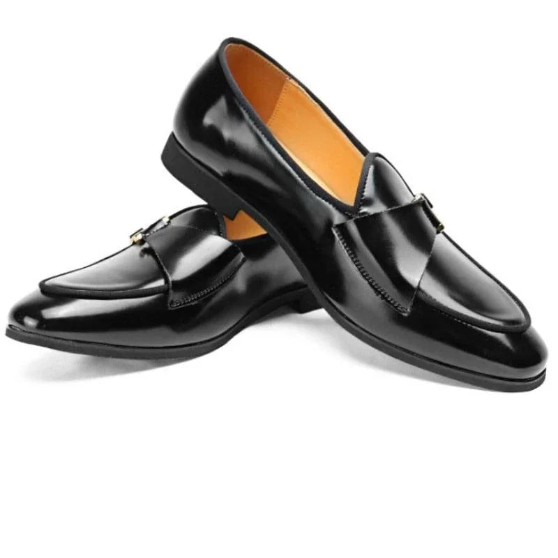 Black Loafers With Side Hook - Men Shoes -Guocali
