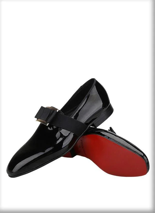 Buckle Bow Patent Leather Loafers - Men Shoes -Guocali