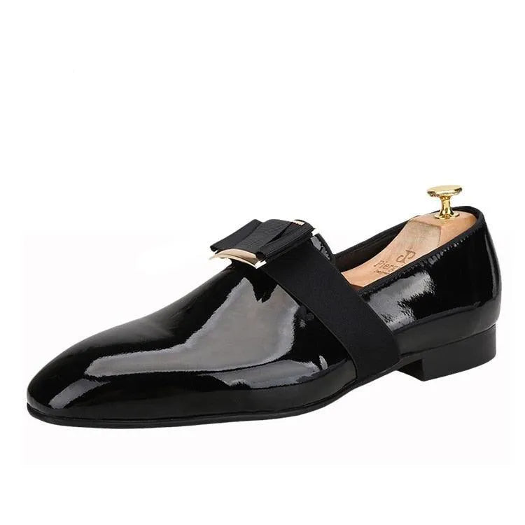 Buckle Bow Patent Leather Loafers - Men Shoes -Guocali