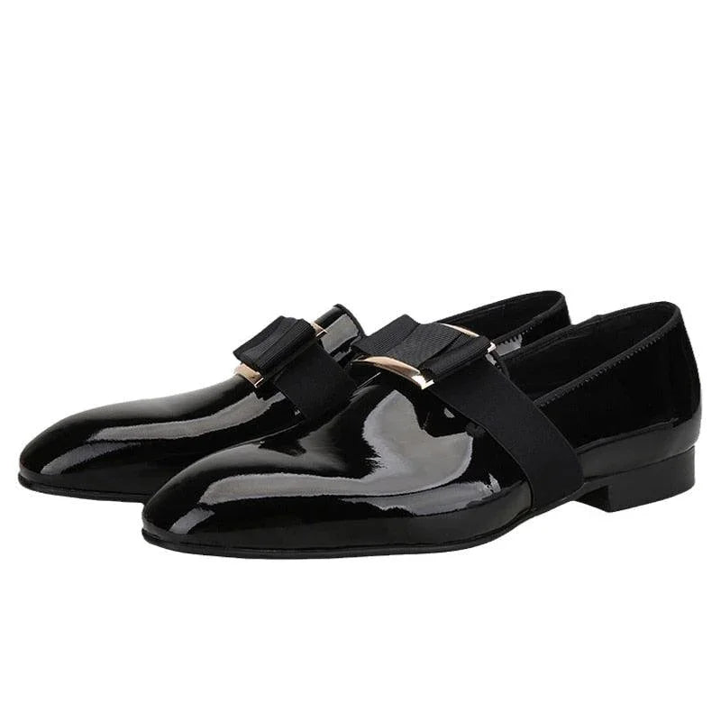 Buckle Bow Patent Leather Loafers - Men Shoes -Guocali