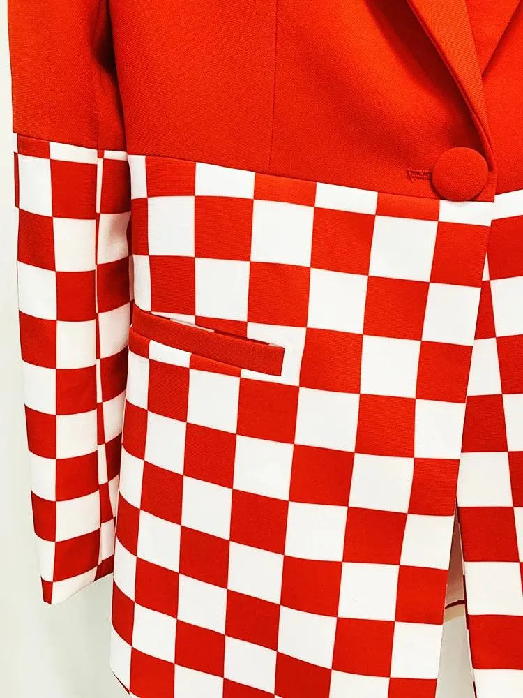 Checkered Block Blazer, Flare Pants Suit -Guocali