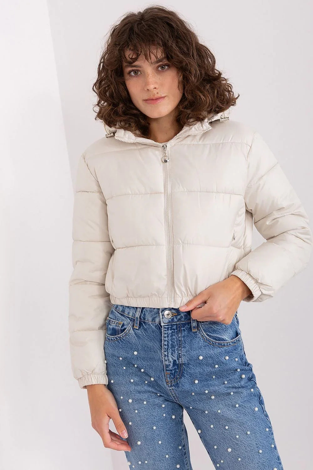 Women's Down, Quilted & Puffer Jacket - Hooded Casual Chic - Beige