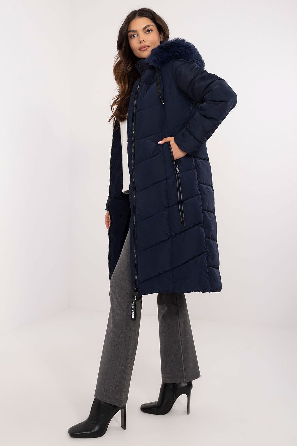 Women's Quilted Jacket, Down Jacket, Puffer Jacket - Hooded Elegant, Chic, Casual - Black