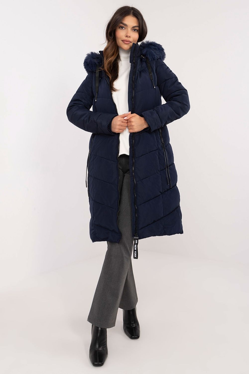 Women's Quilted Jacket, Down Jacket, Puffer Jacket - Hooded Elegant, Chic, Casual - Black