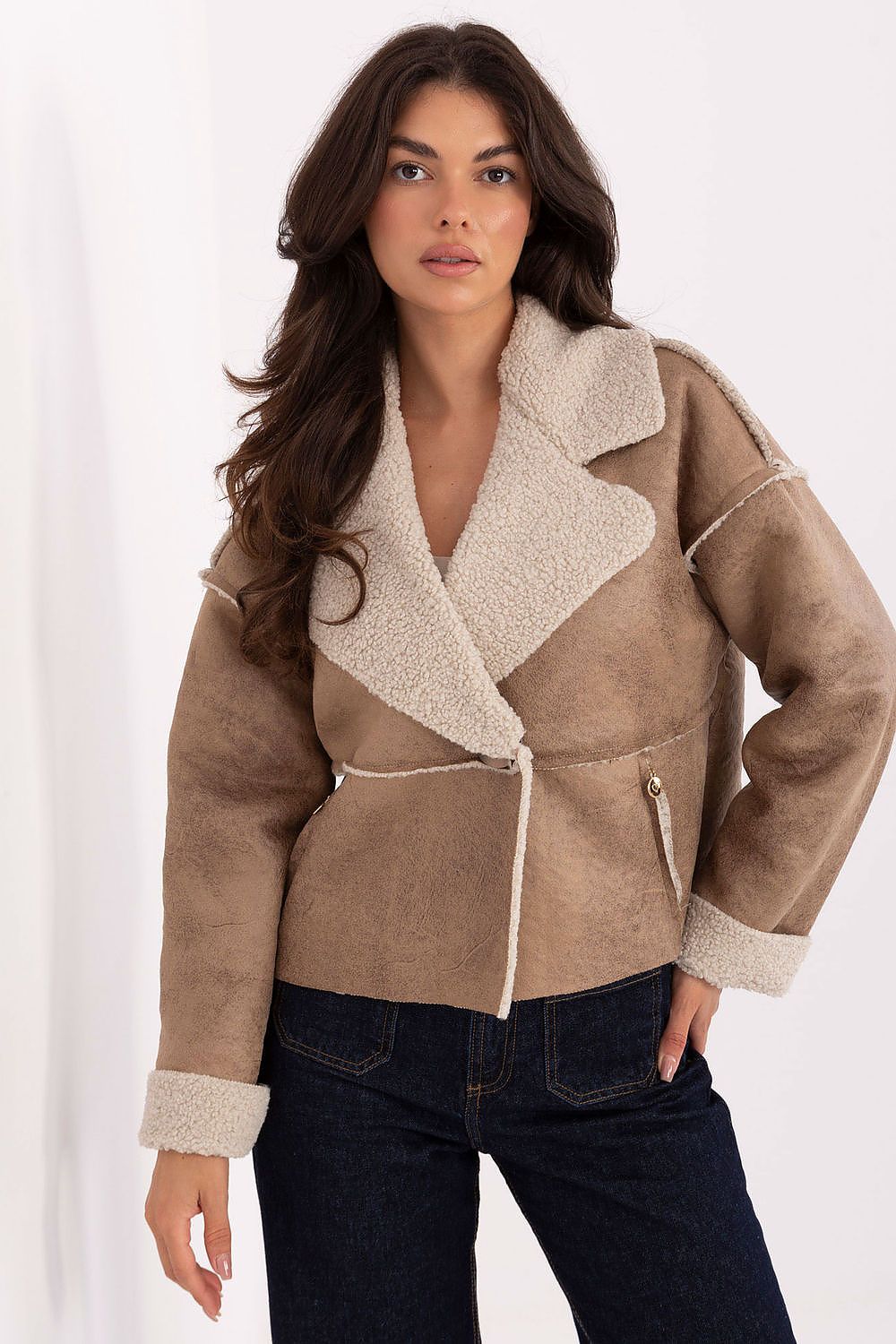 Women's Cropped Jacket - Lightweight Casual - Navy, Beige