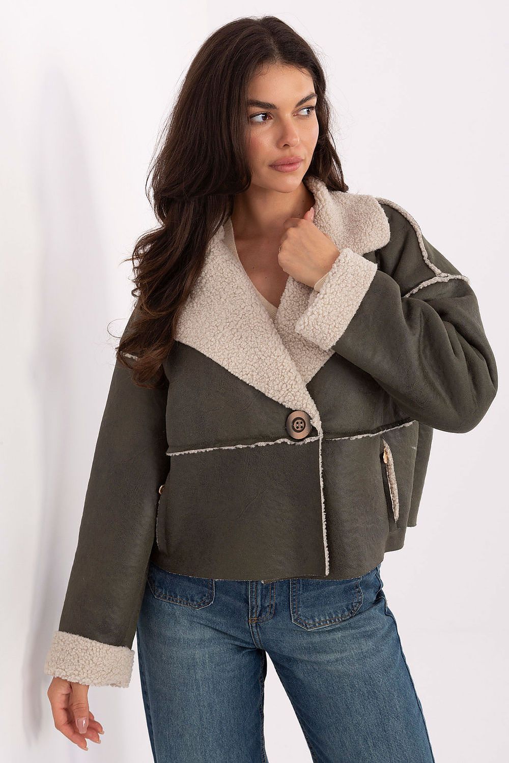 Women's Cropped Jacket - Lightweight Casual - Navy, Beige