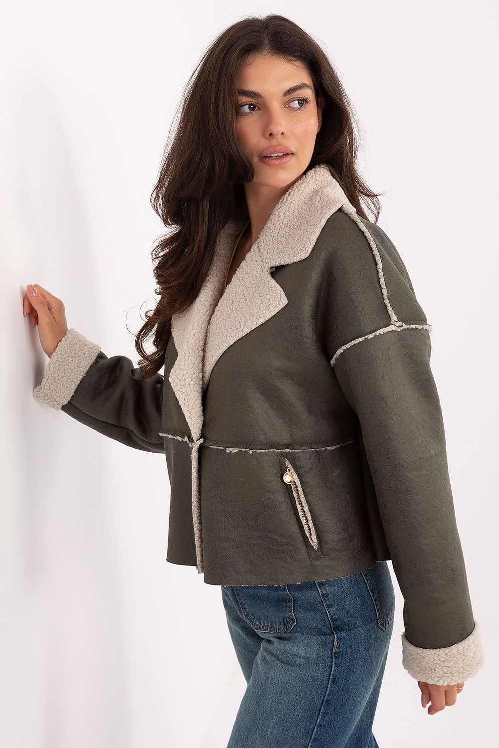 Women's Cropped Jacket - Lightweight Casual - Navy, Beige