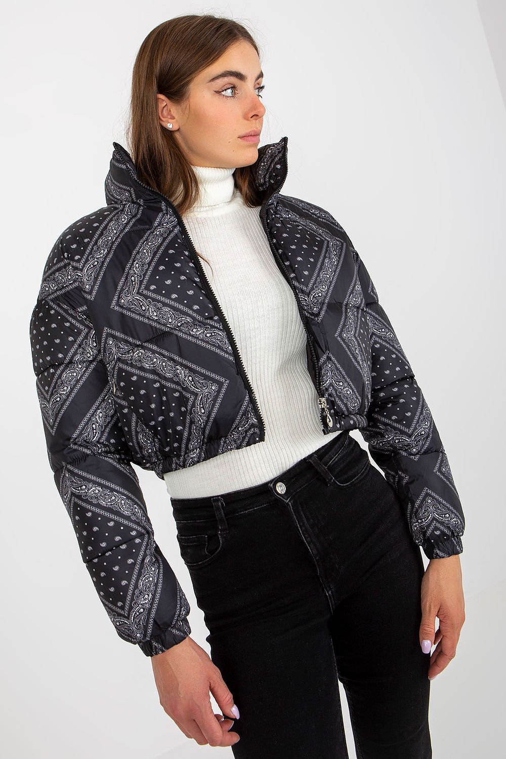 Women's Puffer Jacket, Cropped Jacket - Lightweight Chic, Casual - Beige