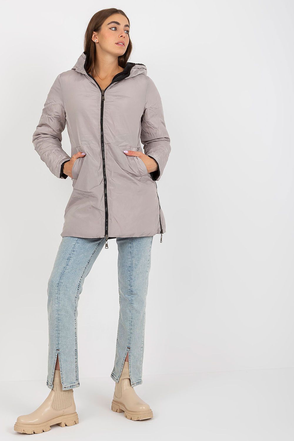 Women's Puffer Jacket - Hooded Casual - Beige