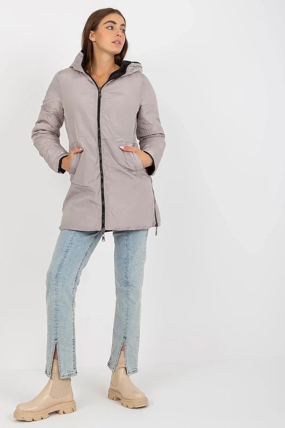 Women's Puffer Jacket - Hooded Casual - Beige