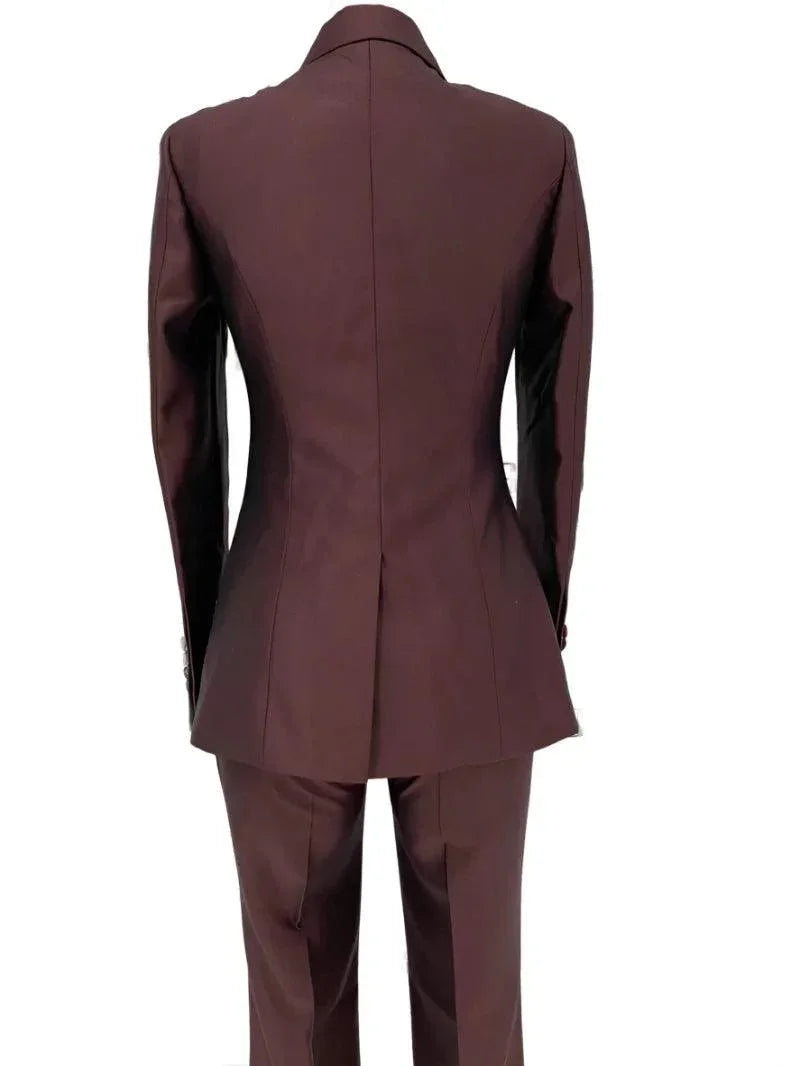 Double-Breasted Flared Pant Suit - Two-Piece Women Suit -Guocali