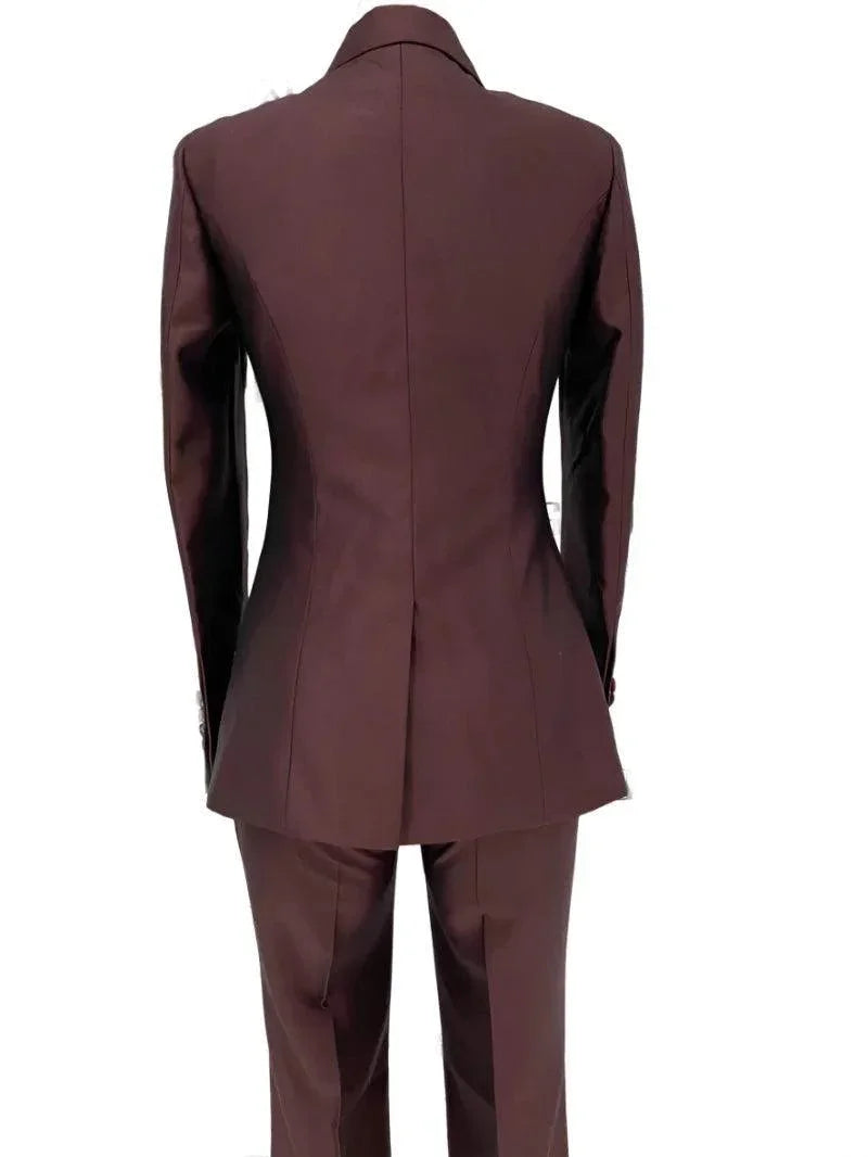 Double-Breasted Flared Pant Suit - Two-Piece Women Suit -Guocali
