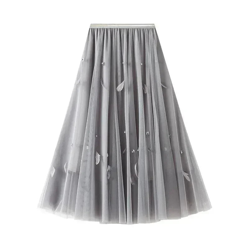 Elegant Feather Splicing A-Line Skirt -Guocali