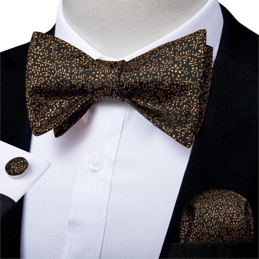 Golden Leaves Silk Bow Tie Set -Guocali