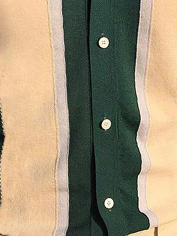 Men Short Sleeves Button-Down Casual Polo Shirt – Lightweight - Green, Beige