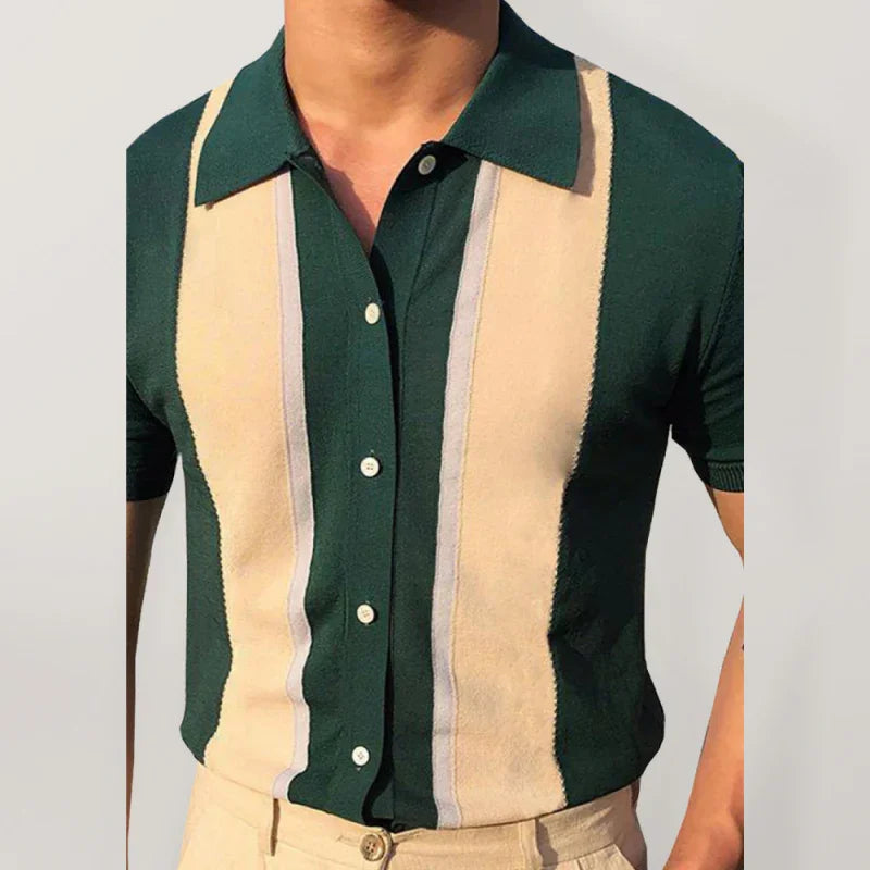 Men Short Sleeves Button-Down Casual Polo Shirt – Lightweight - Green, Beige