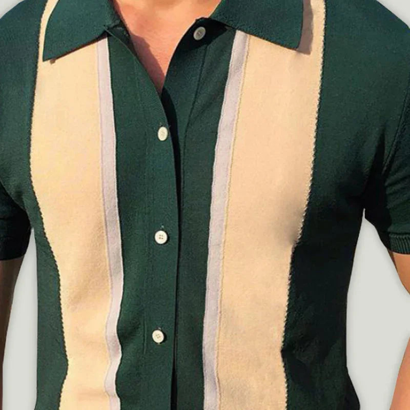 Men Short Sleeves Button-Down Casual Polo Shirt – Lightweight - Green, Beige
