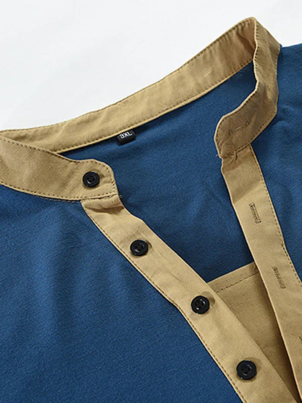 Men Henley Long-Sleeves T-Shirt – Breathable - Green, Beige