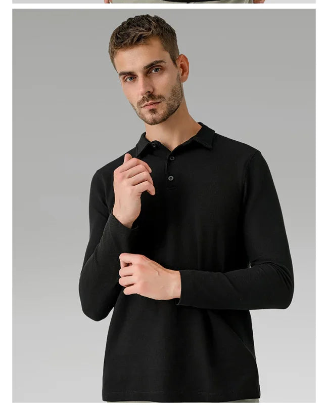 Men Long Sleeves Cotton Regular Fit Polo Shirt – Stretchable - Beige