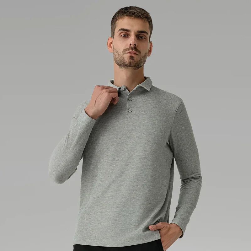 Men Long Sleeves Cotton Regular Fit Polo Shirt – Stretchable - Beige
