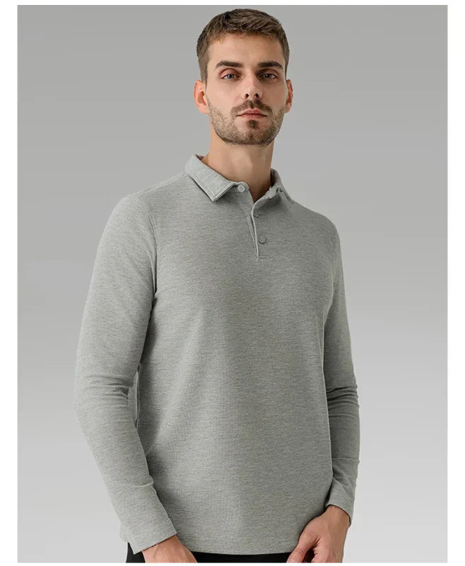 Men Long Sleeves Cotton Regular Fit Polo Shirt – Stretchable - Beige