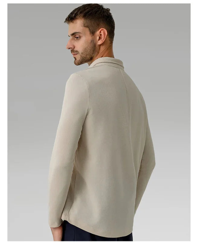 Men Long Sleeves Cotton Regular Fit Polo Shirt – Stretchable - Beige