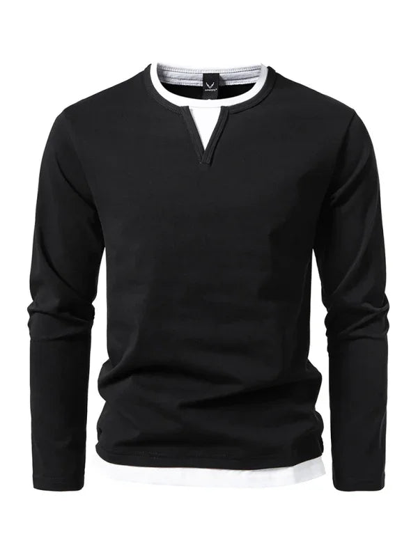 Men V-Neck Long-Sleeves T-Shirt – Stretchable - Gray, White