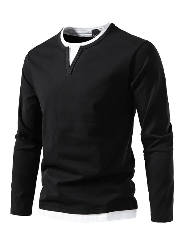 Men V-Neck Long-Sleeves T-Shirt – Stretchable - Gray, White