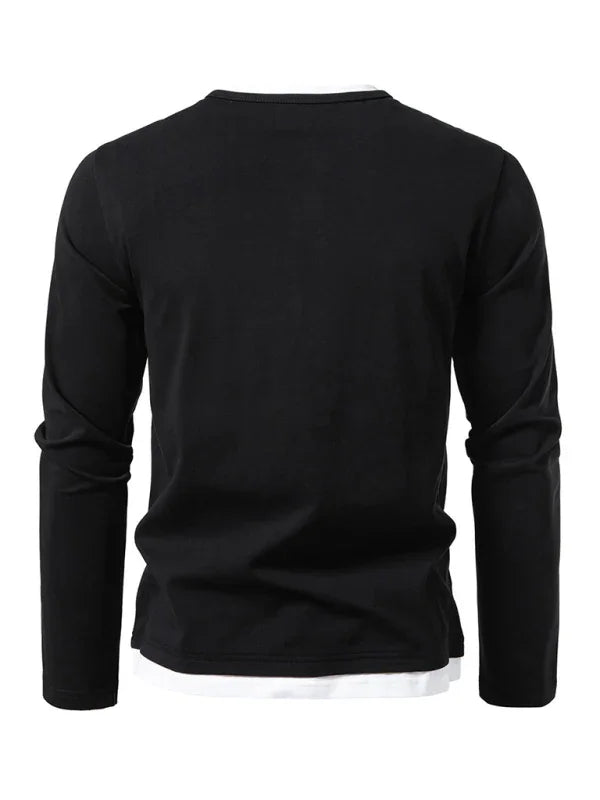 Men V-Neck Long-Sleeves T-Shirt – Stretchable - Gray, White