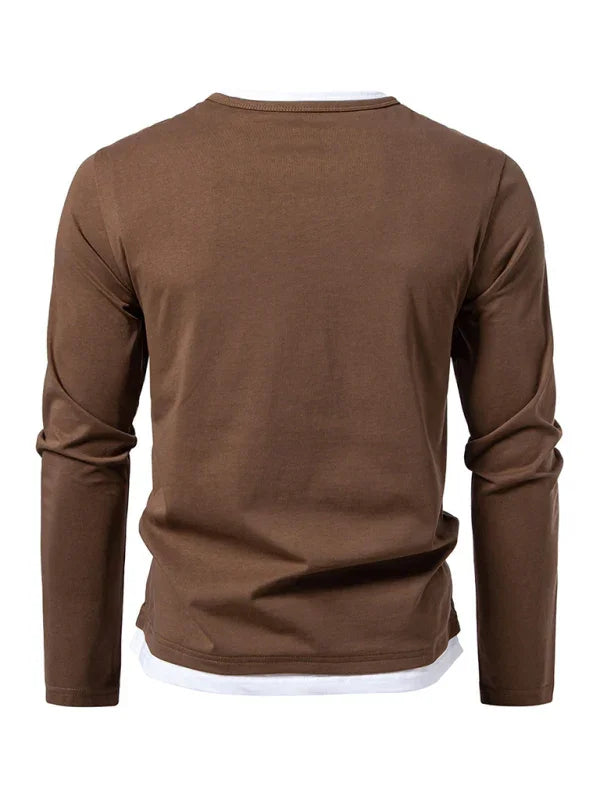 Men V-Neck Long-Sleeves T-Shirt – Stretchable - Gray, White