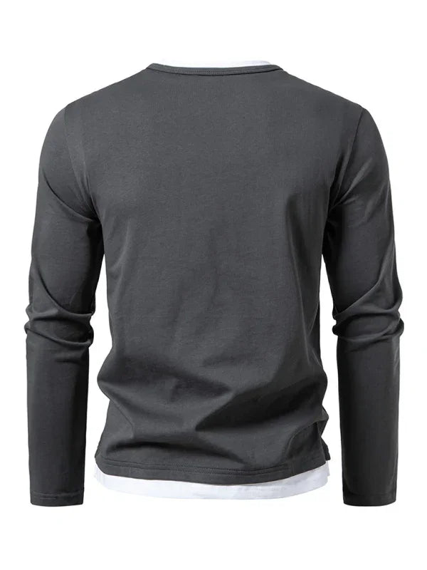 Men V-Neck Long-Sleeves T-Shirt – Stretchable - Gray, White