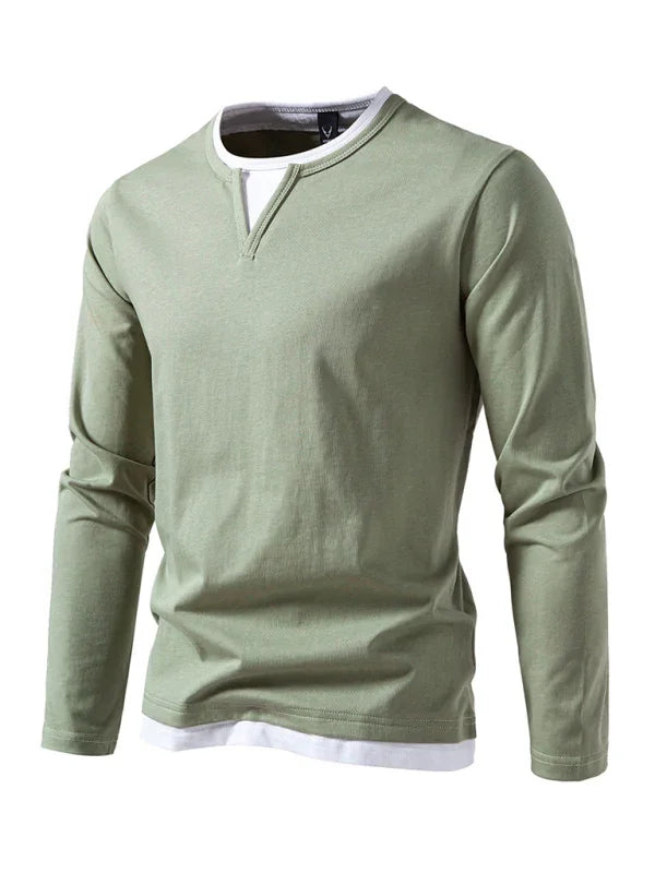 Men V-Neck Long-Sleeves T-Shirt – Stretchable - Gray, White
