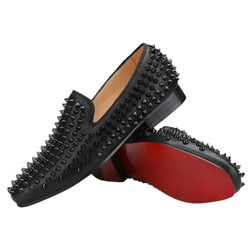Kids Loafers Little Trendsetter: Handcrafted Genuine Leather Spiked Loafers with Red Soles for Kids -Guocali