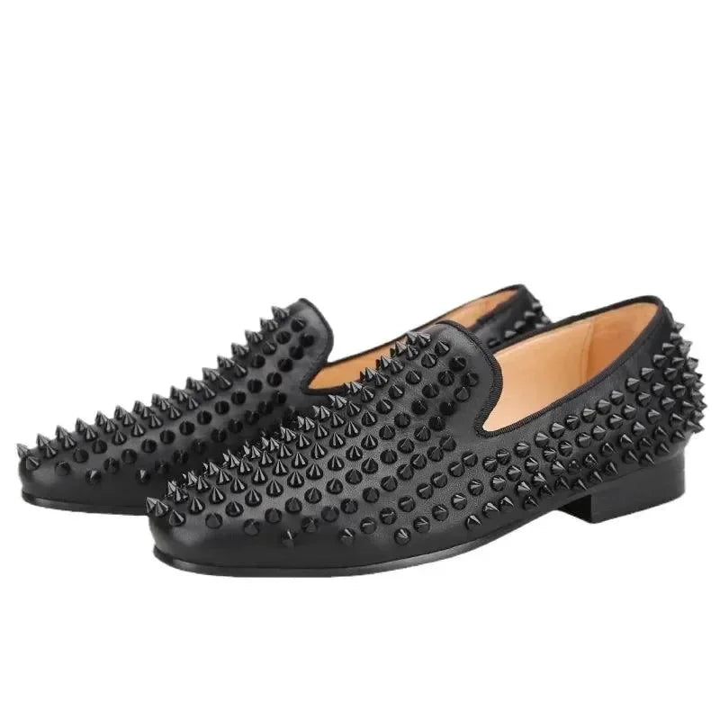 Kids Loafers Little Trendsetter: Handcrafted Genuine Leather Spiked Loafers with Red Soles for Kids -Guocali
