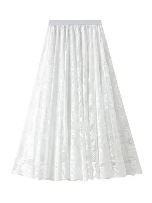 Lace Skirt Solid Color A-Line Women’s Casual Skirt -Guocali