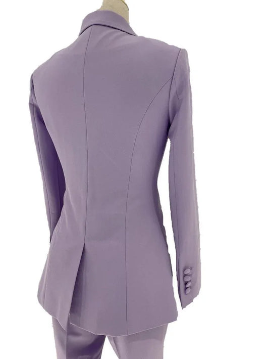 Lavender Double-Breasted Flared Pantsuit - Women Trouser Suits - Trouser Suit -Guocali