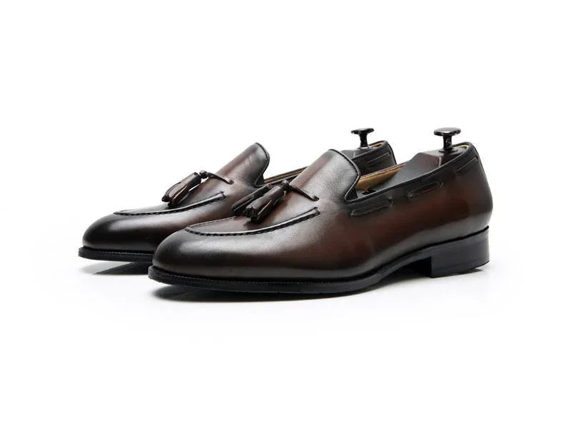 Leather Round Toe Slip-On Business Loafers - Men Shoes -Guocali