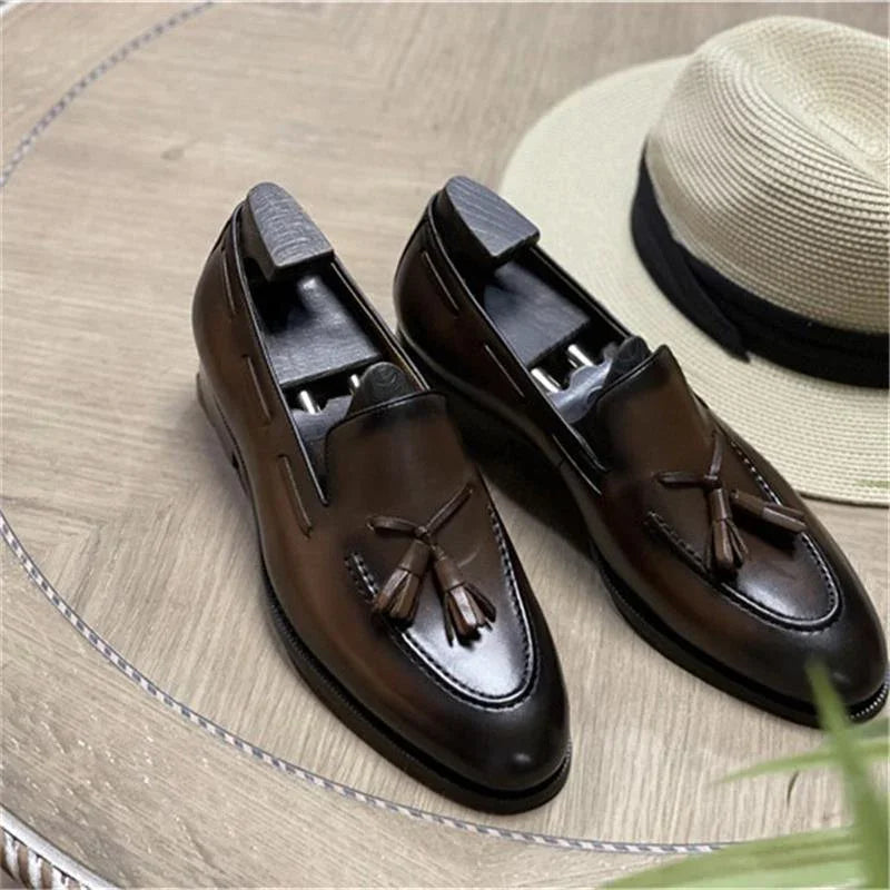 Leather Round Toe Slip-On Business Loafers - Men Shoes -Guocali