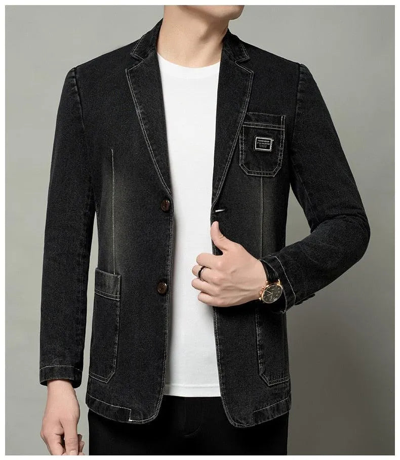 Men Blazer - Casual Denim Blazer -Guocali