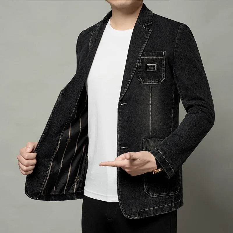 Men Blazer - Casual Denim Blazer -Guocali