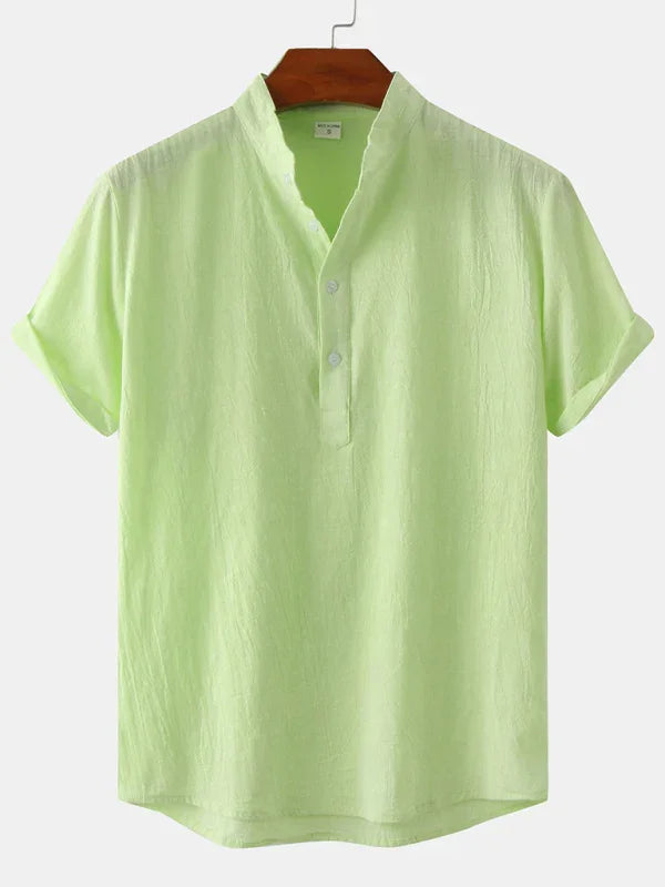 Men Casual Cotton Mandarin Collar Shirt – Breathable - Blue -Guocali