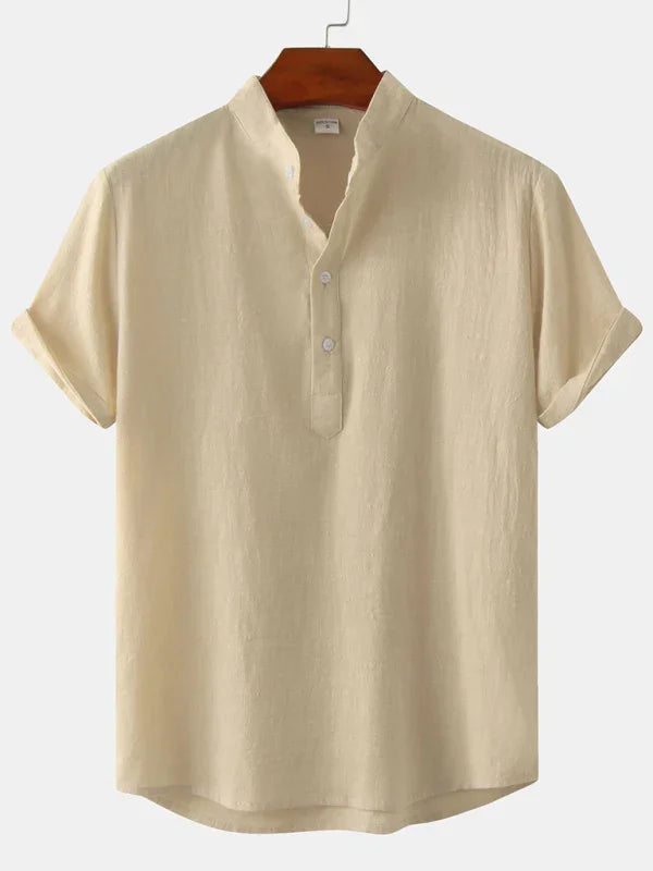 Men Casual Cotton Mandarin Collar Shirt – Breathable - Blue -Guocali
