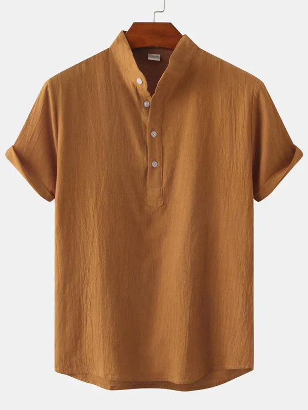 Men Casual Cotton Mandarin Collar Shirt – Breathable - Blue -Guocali