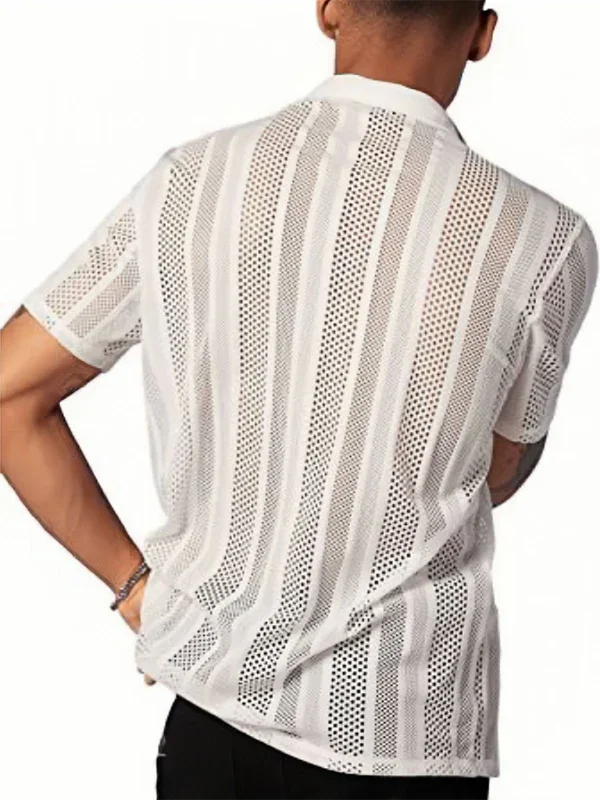 Men Casual Short Sleeves Button-Down Shirt – Breathable - White -Guocali