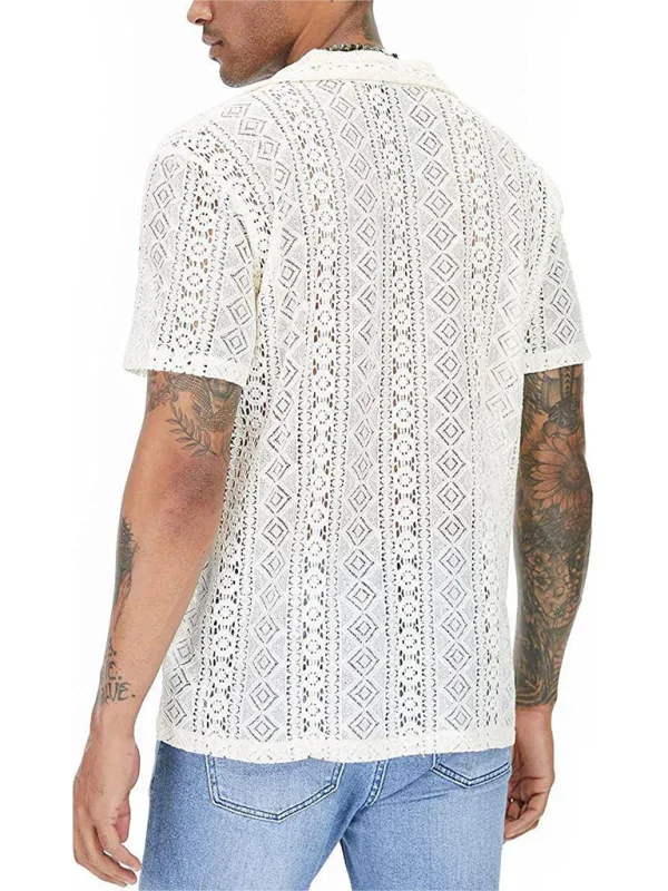 Men Casual Short Sleeves Cotton Button-Down Shirt – Breathable - Beige -Guocali