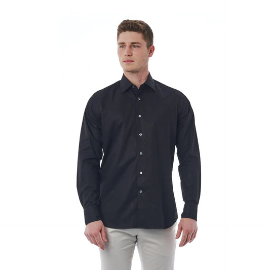 Men Cotton Long Sleeves Regular Fit Point Collar Dress Shirt – Breathable - Black -Guocali