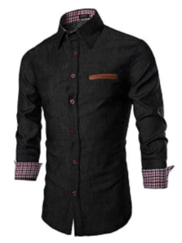 Men Long Sleeves Cotton Casual Shirt – Lightweight - Navy, Brown -Guocali