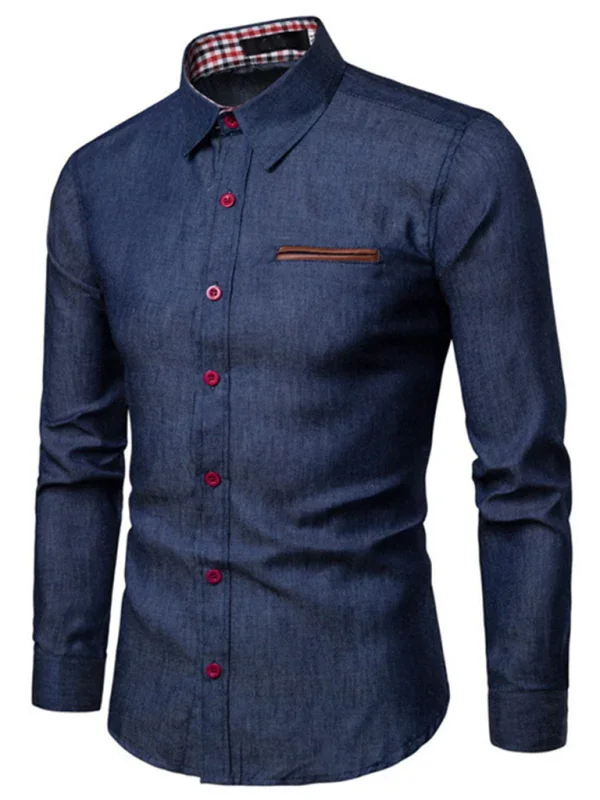 Men Long Sleeves Cotton Casual Shirt – Lightweight - Navy, Brown -Guocali